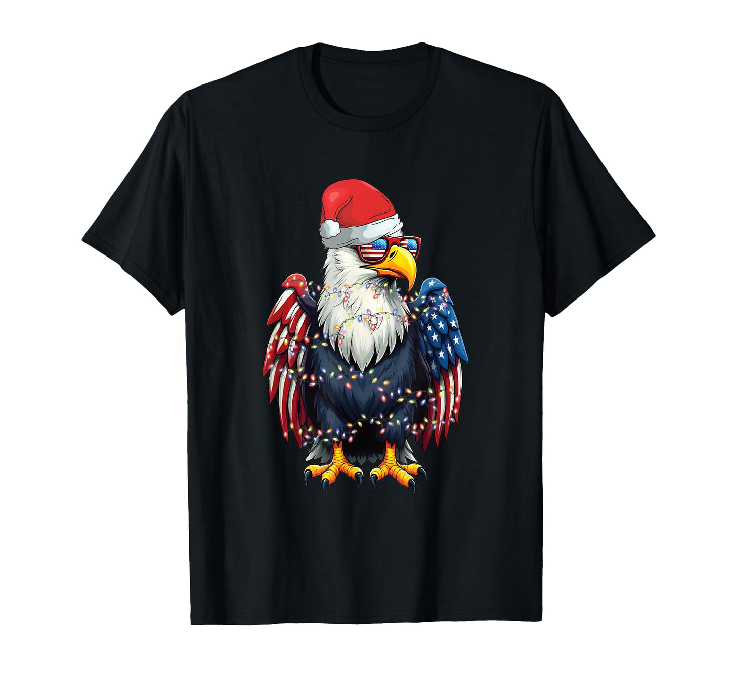 Patriotic Eagle Christmas Lights Santa Hat American Flag T-Shirt