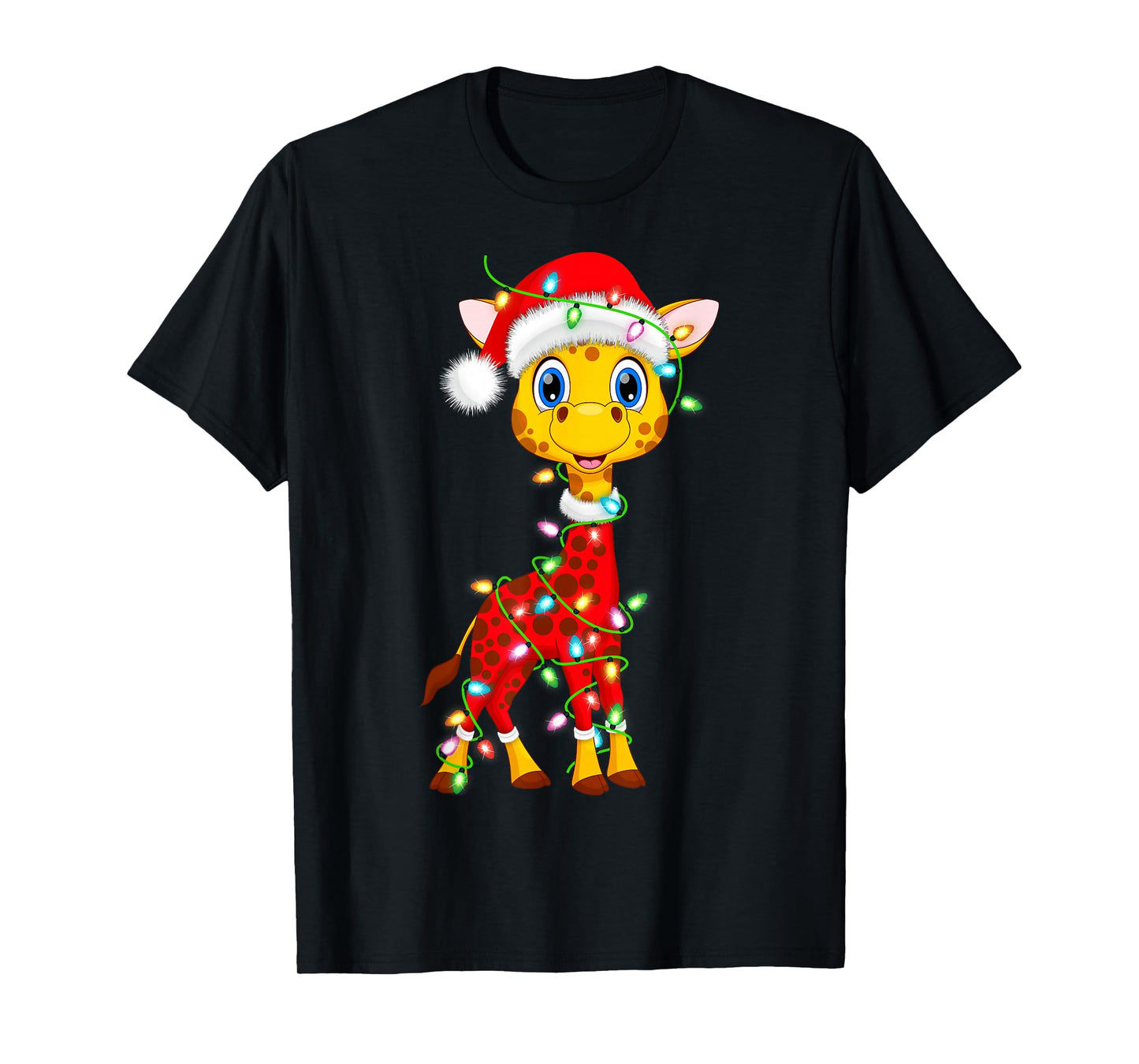 Giraffe Christmas Lights Santa Costume Cute Animal Xmas T-Shirt