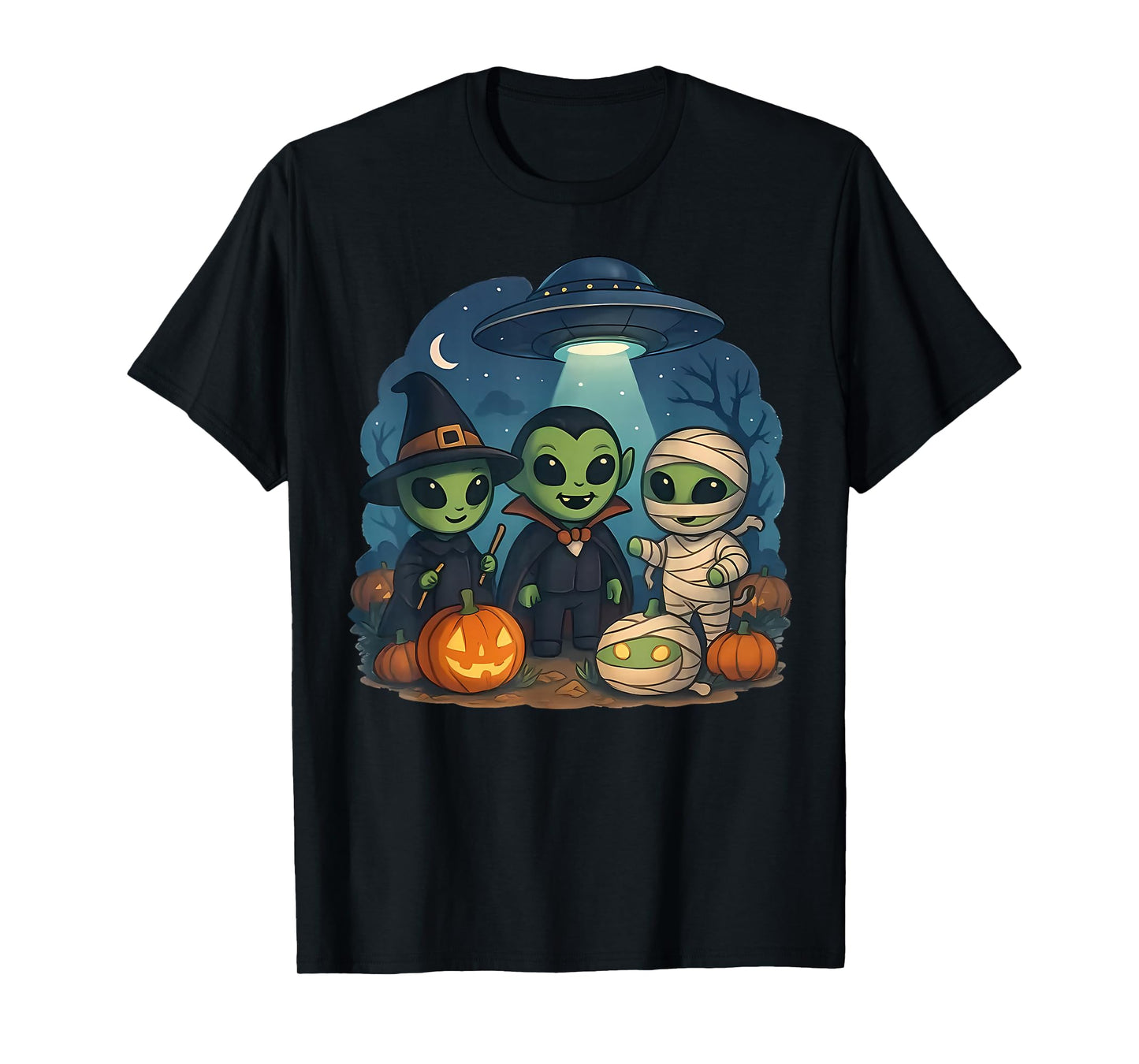 UFO Alien Spooky Pumpkin Trick Or Treat Space Halloween T-Shirt