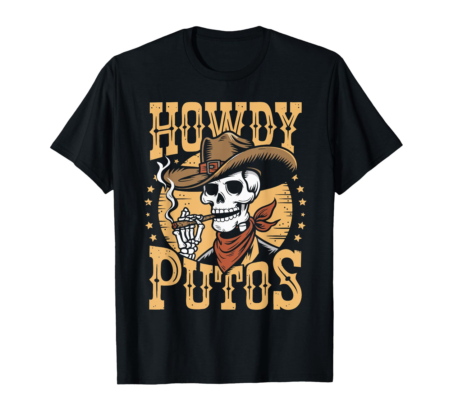 Vintage Howdy Putos Skull Cowboy Western Country Spanish T-Shirt