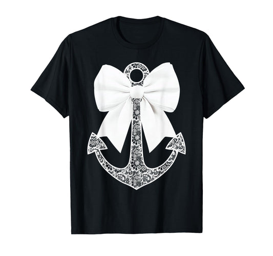 White Lace Bow Tie Nautical Cruise Anchor Boat Cruiser Lover T-Shirt