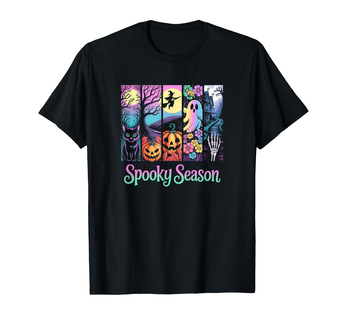 Spooky Season Halloween Graphic Tee with Ghosts and Pumpkins T-Shirt