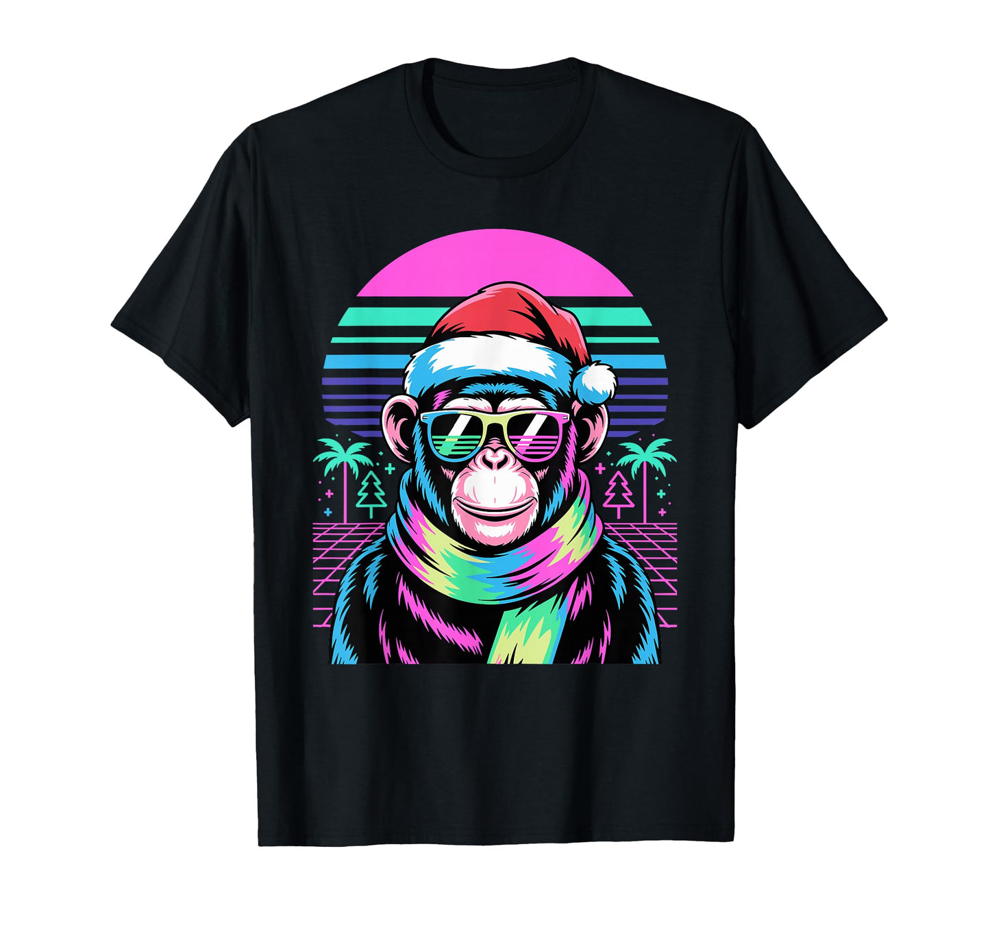 Christmas Synthwave Chimpanzee Sunglasses Chimpanzees T-Shirt