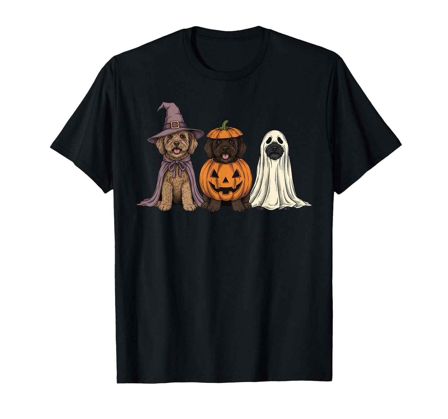 Spooky Ghost Portuguese Water Dog Pumpkin Halloween T-Shirt