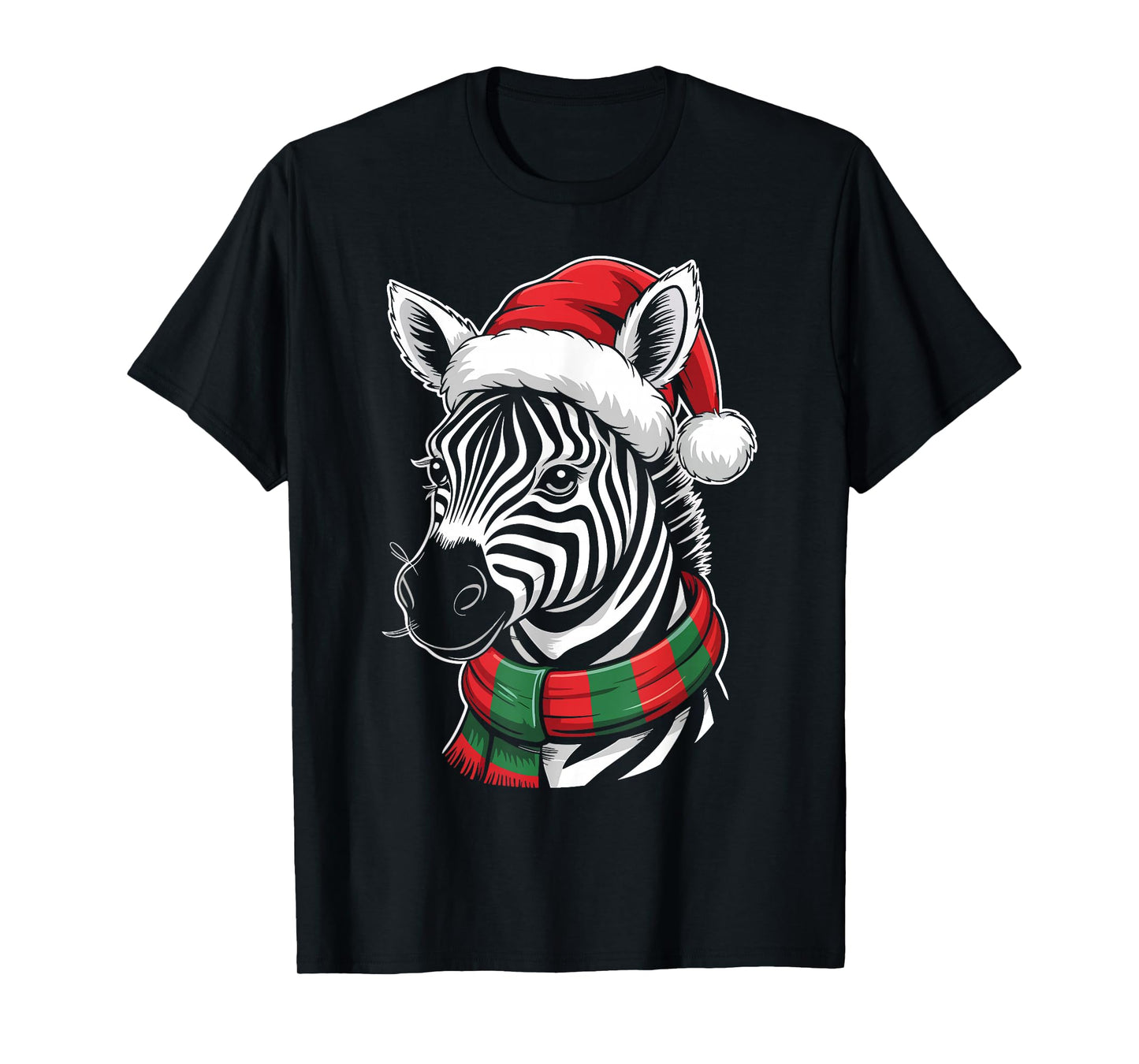Zebra Xmas Santa Hat Scarf Christmas Costume T-Shirt