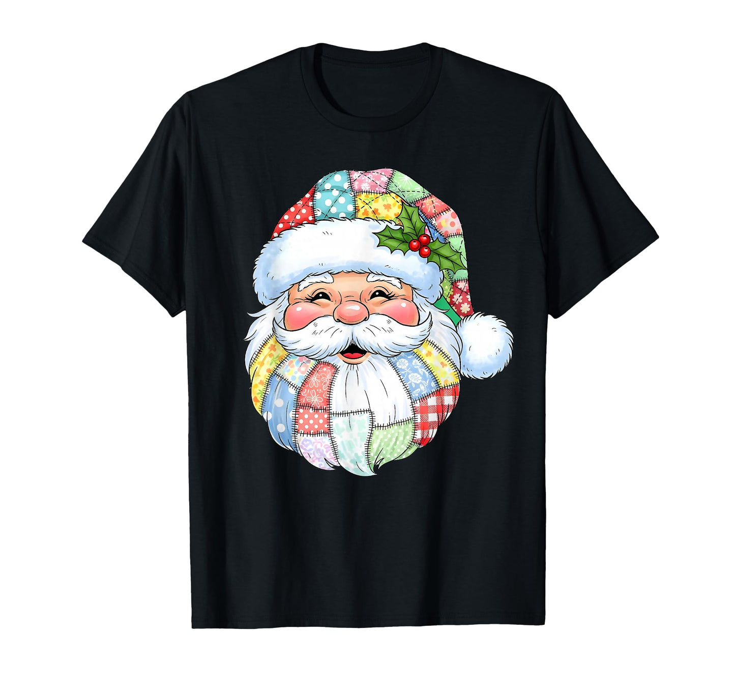 Santa Claus Patchwork Christmas Xmas Family Pajamas Holiday T-Shirt