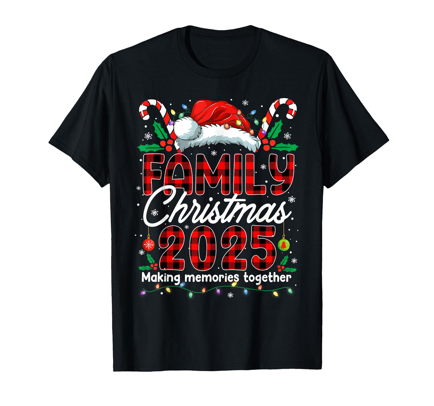 Buffalo Plaid Family Christmas 2025 Xmas Lights Santa Pajama T-Shirt