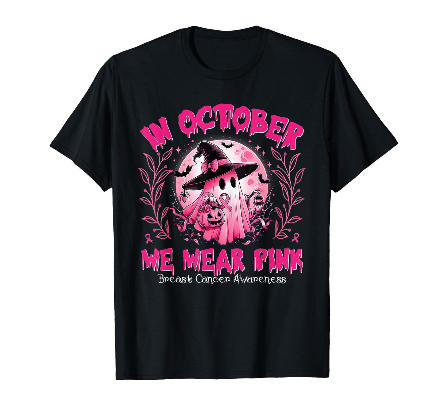 in October We Wear Pink Ghost Breast Cancer Awareness T-Shirt