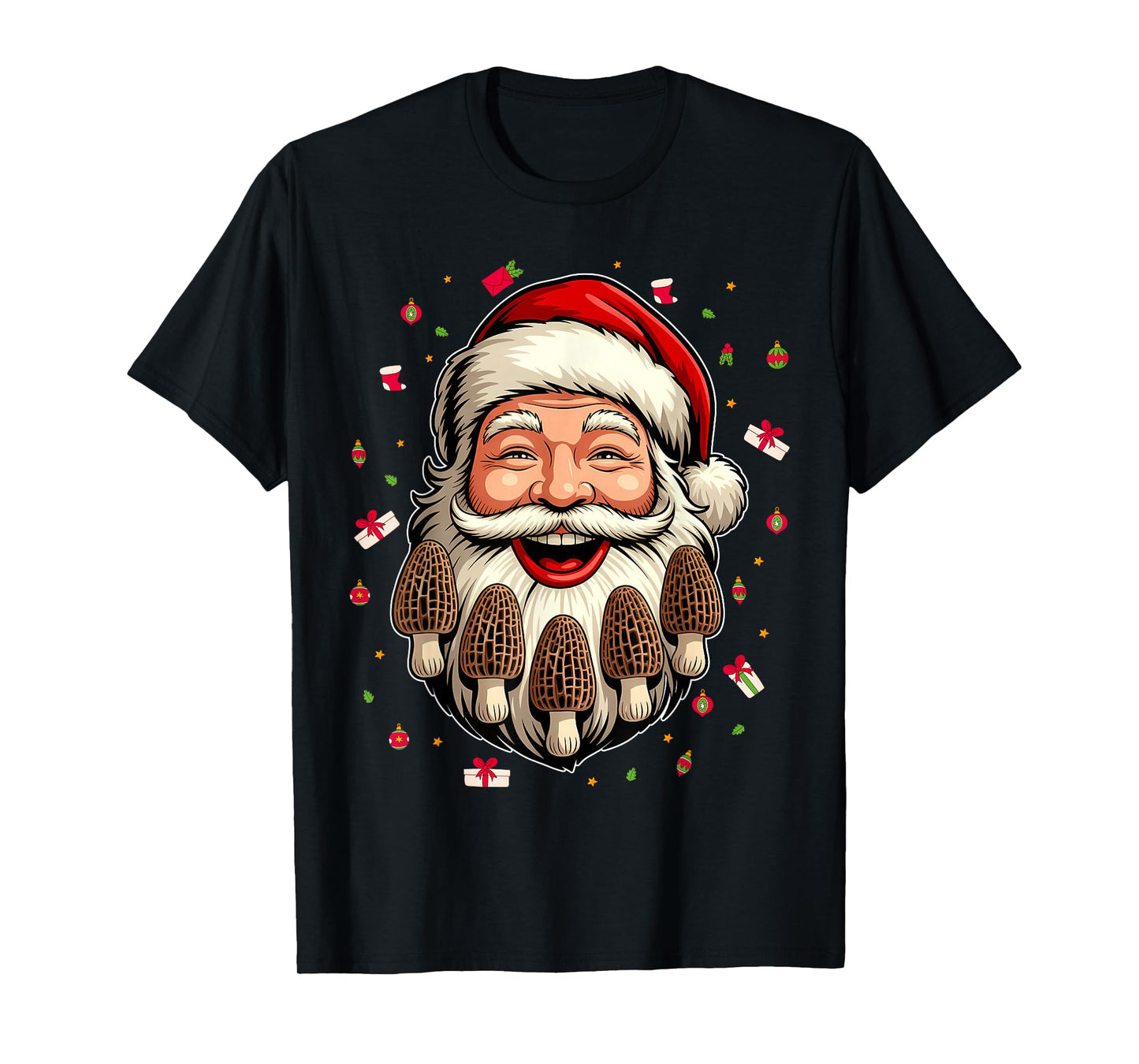 Christmas Morel Mushroom Hunting Santa Claus Fungi Morels T-Shirt