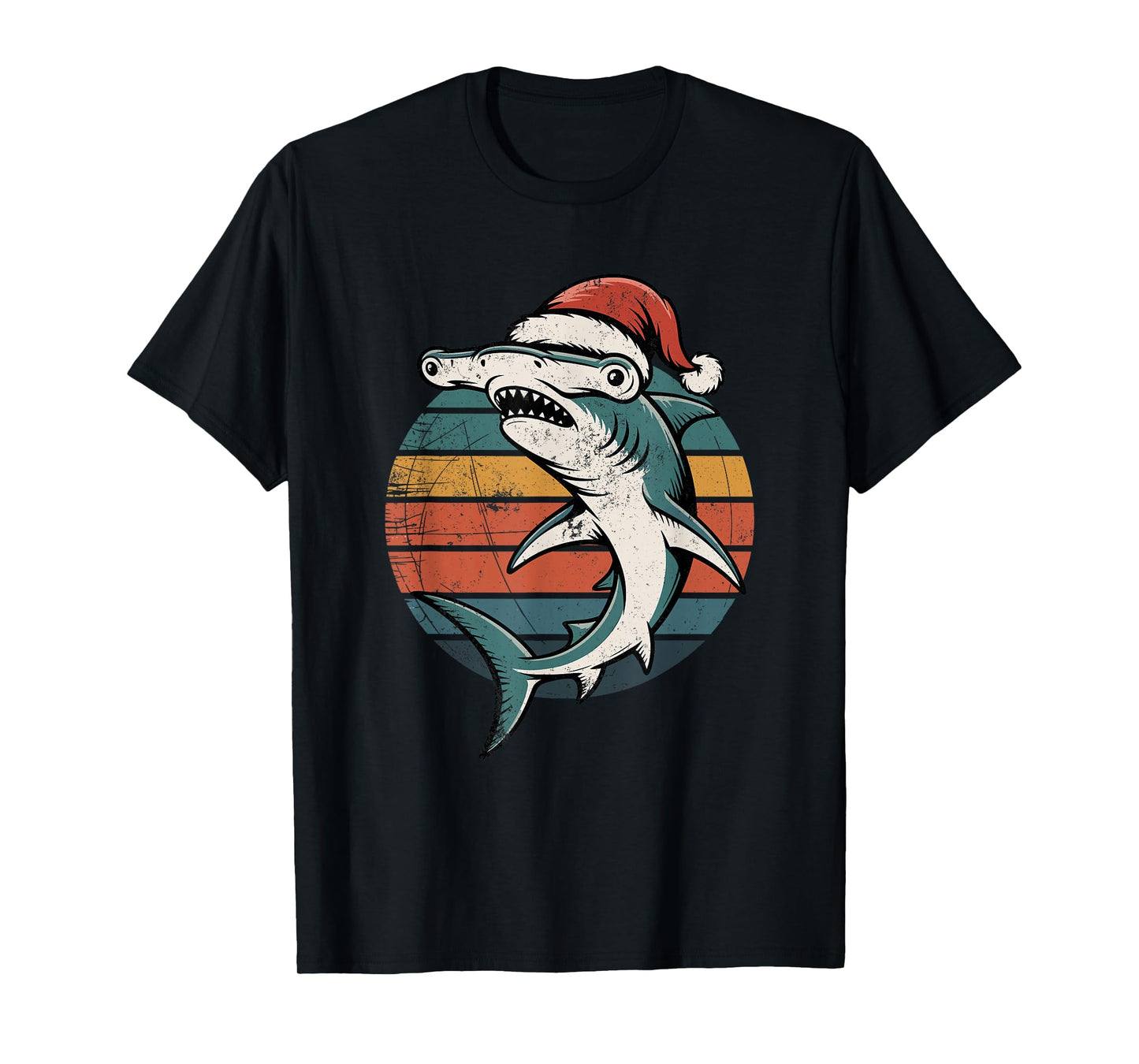 Retro Hammerhead Shark Santa Hat Christmas Vintage Holiday T-Shirt