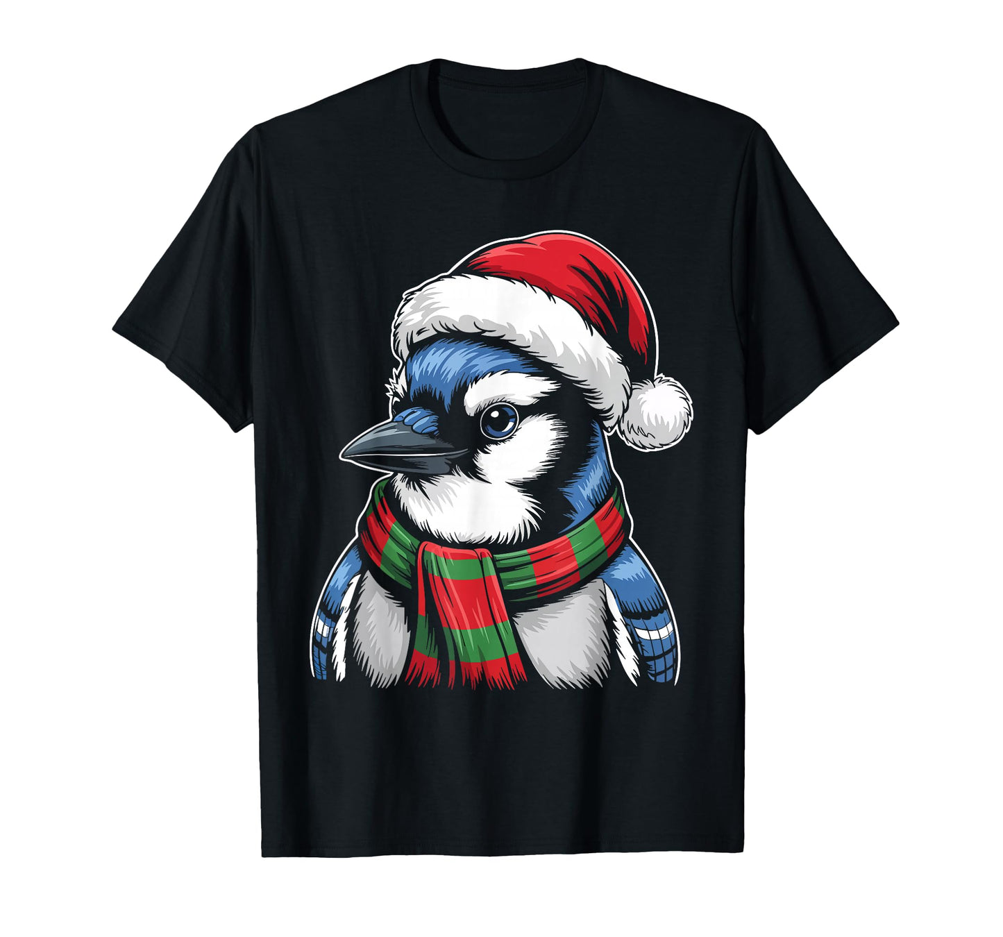 Blue Jay Bird Xmas Santa Hat Scarf Christmas Costume T-Shirt