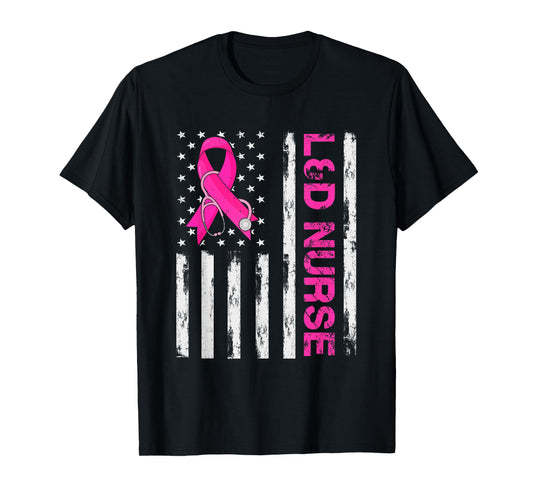 L&D Nurse American Flag Breast Cancer Awareness Pink Ribbon Women Men T-Shirt