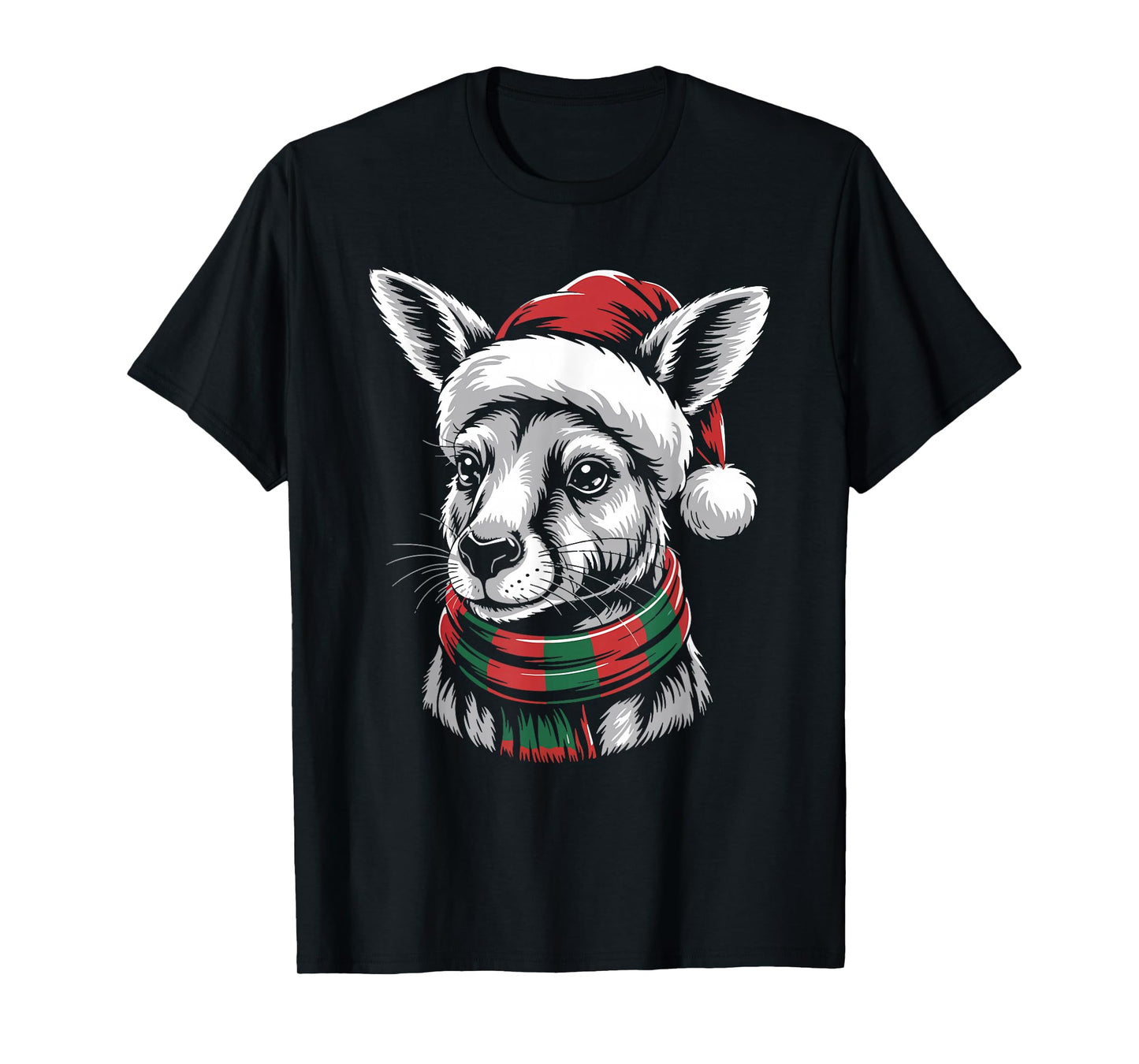 Kangaroo Xmas Santa Hat Scarf Christmas Costume T-Shirt