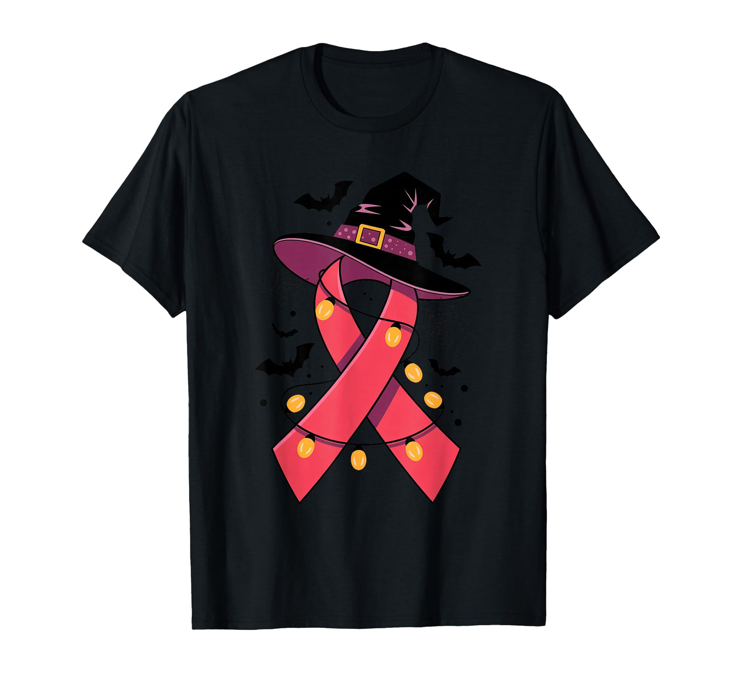 Pink Ribbon Witch Hat Halloween Spider Breast Cancer Warrior T-Shirt