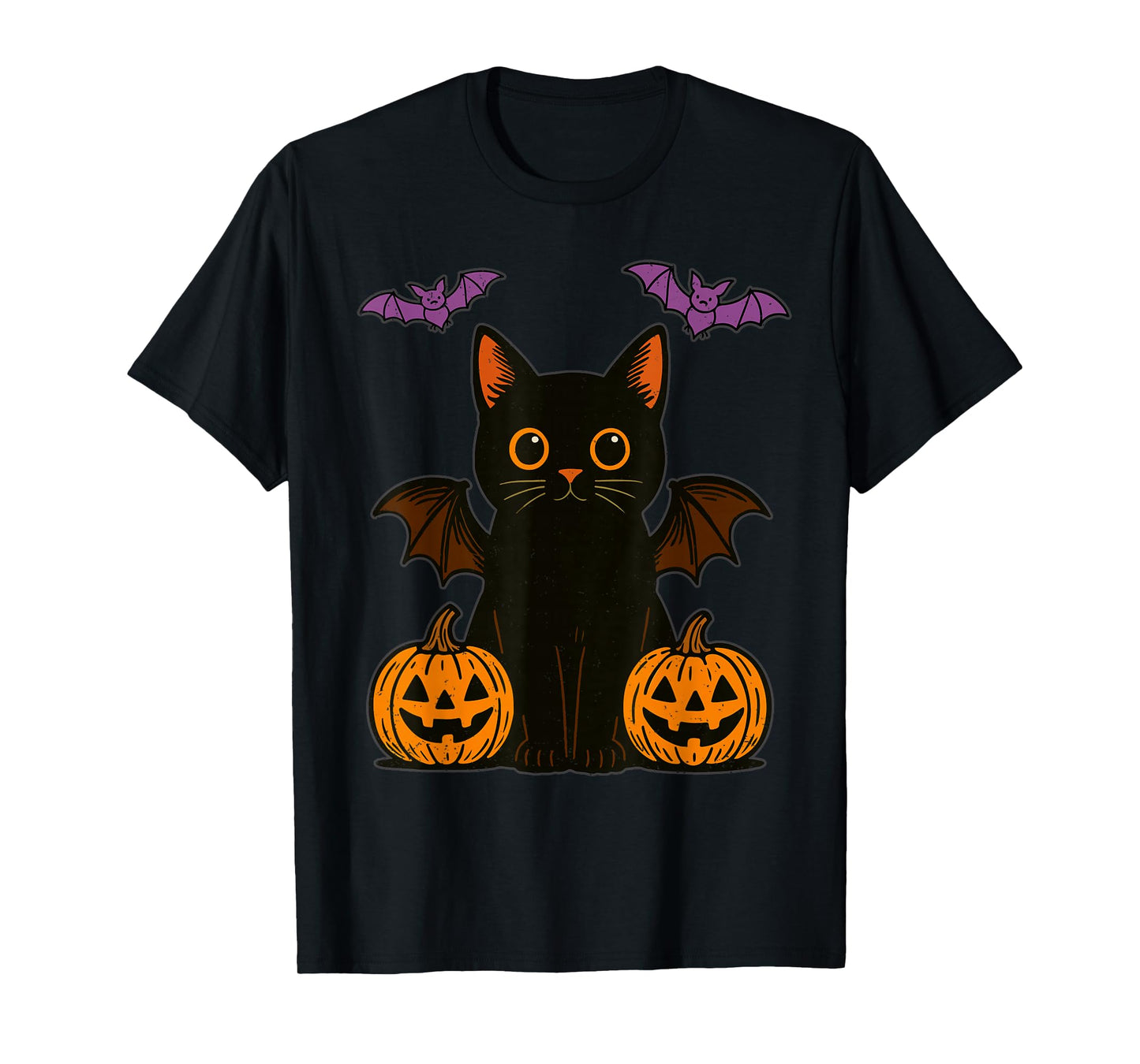 Black Cat Bat Halloween Pumpkin Kitten Lover Feline T-Shirt