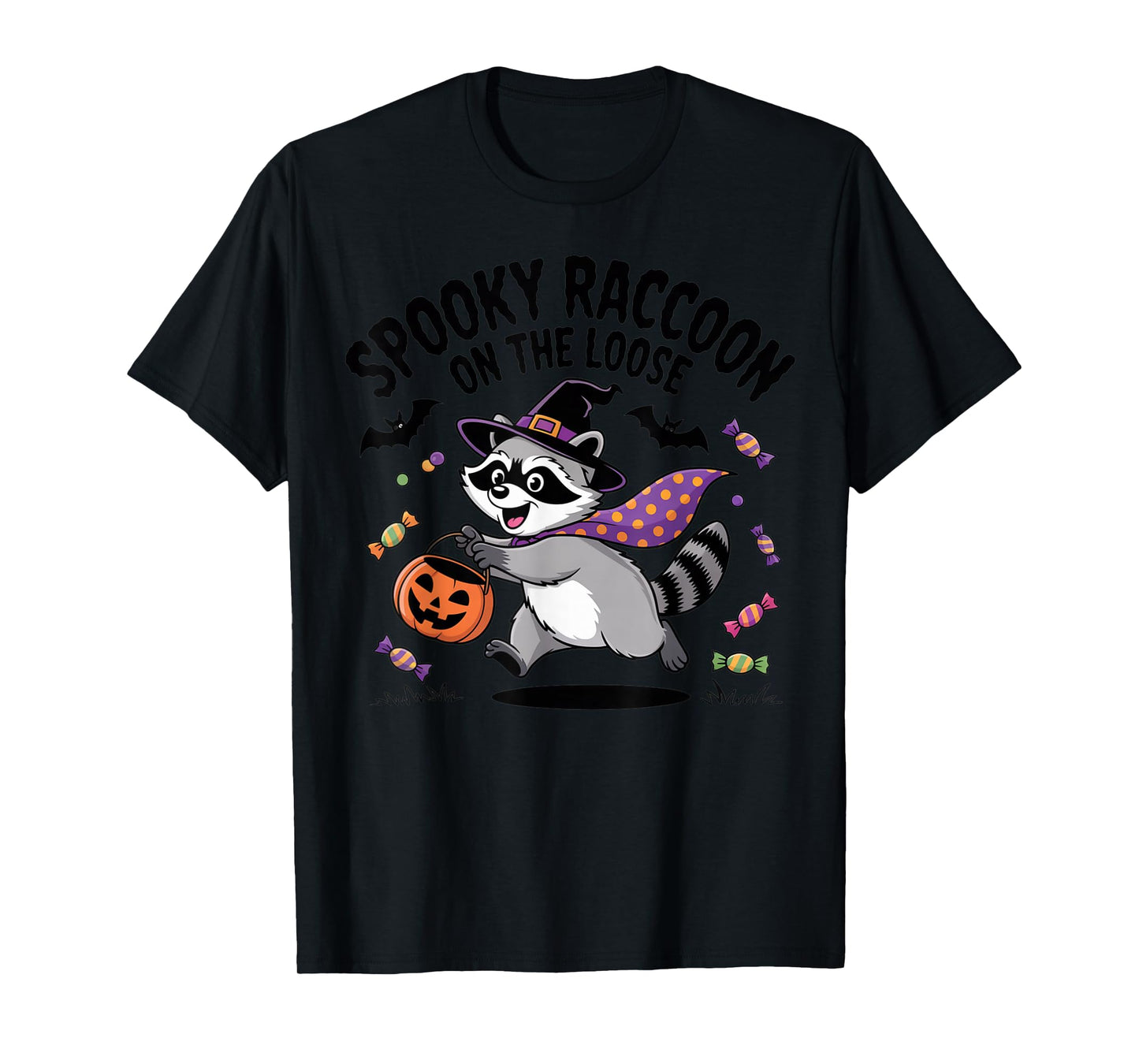 Spooky Raccoon On The Loose Funny Halloween Costume T-Shirt