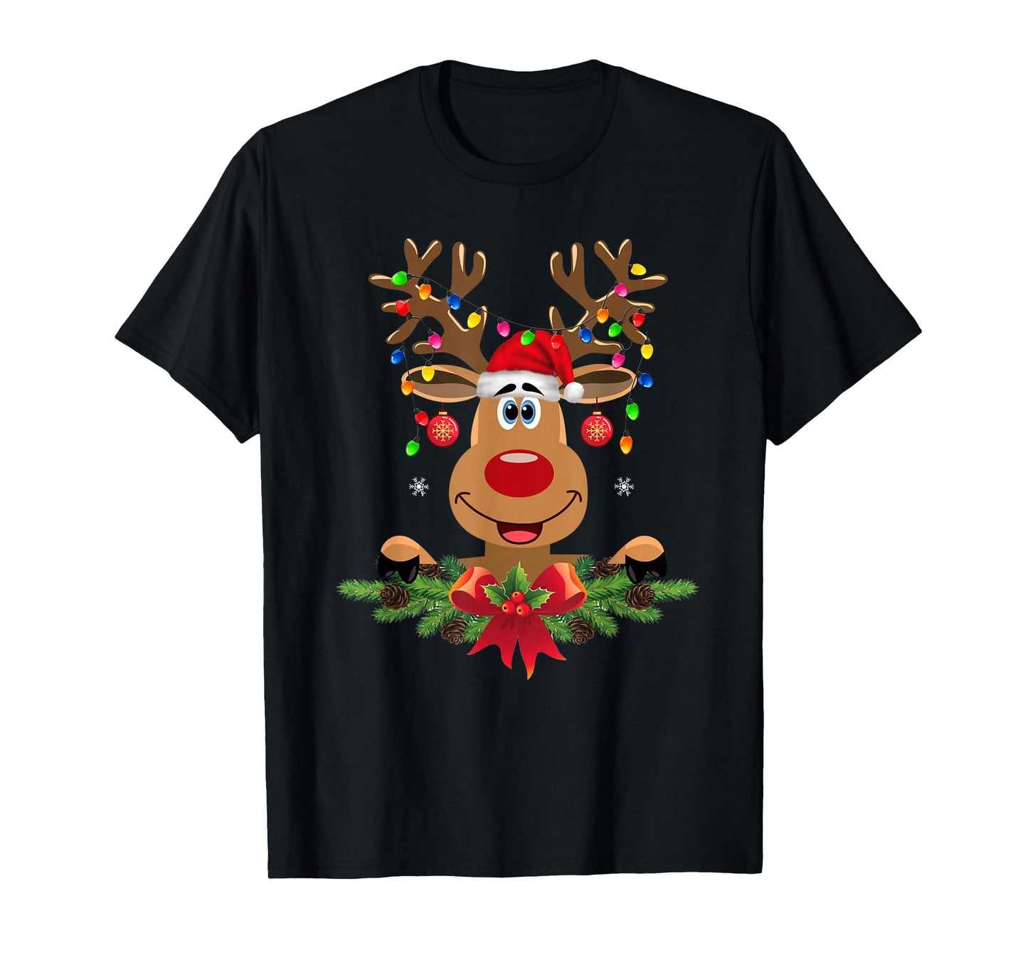 Rudolph Red Nose Reindeer T-Shirt Santa Christmas Men Women T-Shirt