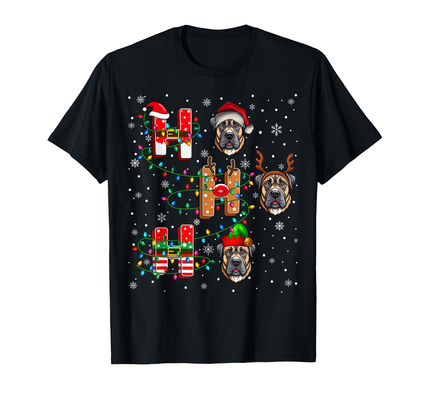 Ho Ho Ho Santa Reindeer Hat Elf English Mastiff Dog Xmas T-Shirt