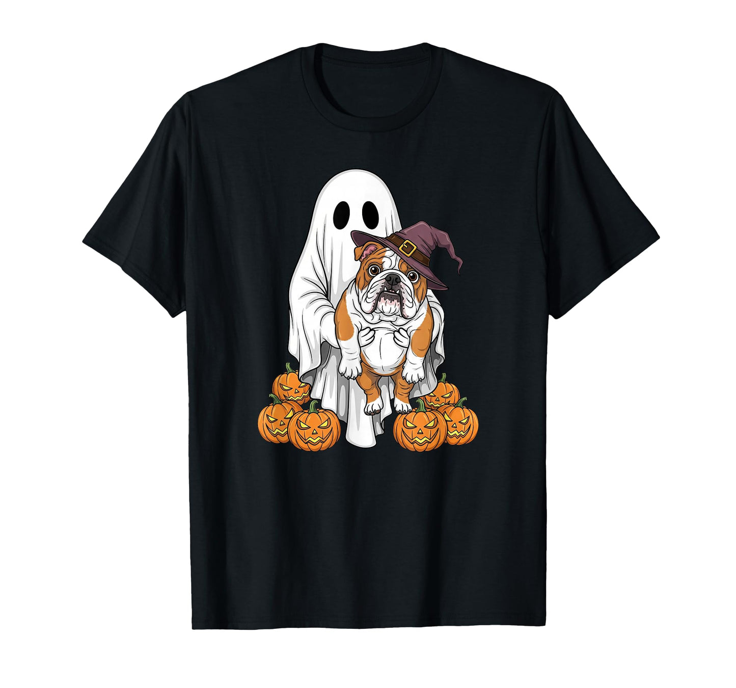 Ghost English Bulldog Pumpkin Halloween Kids Mens Womens T-Shirt