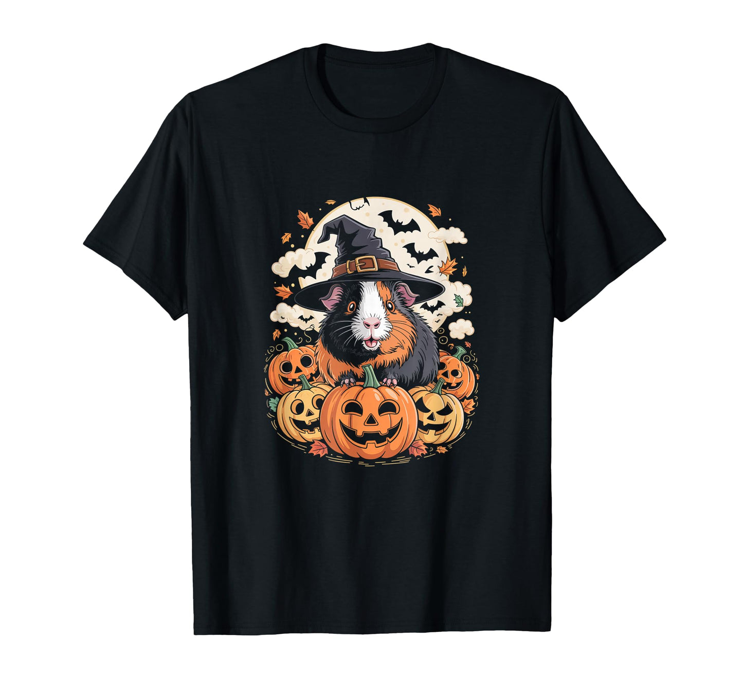 Guinea Pig Witch Hat Pumpkin Fall Spooky Bats Halloween T-Shirt
