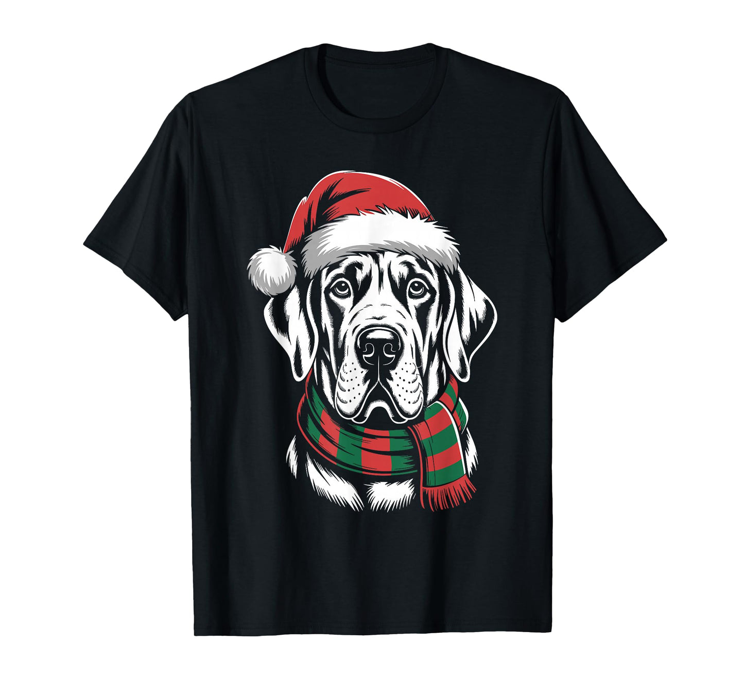 Great Dane Dog Xmas Santa Hat Scarf Christmas Costume T-Shirt