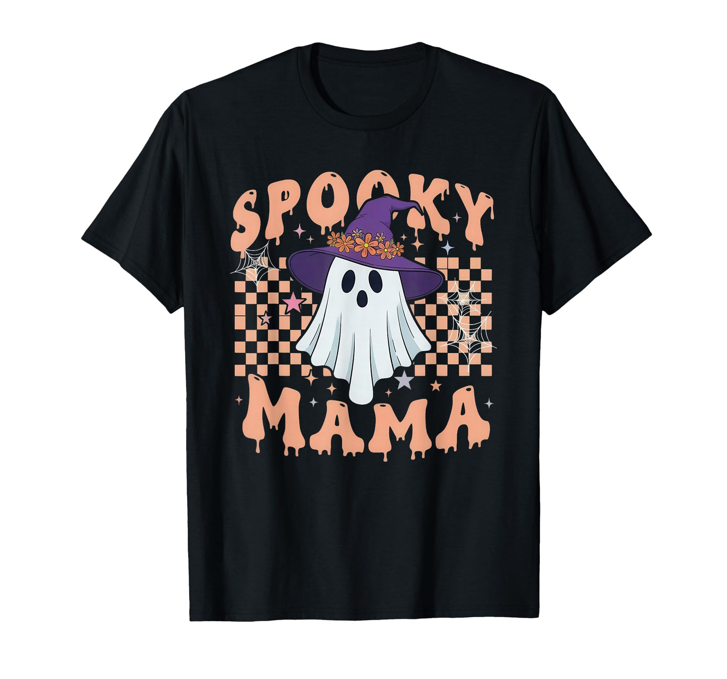 Spooky Mama Ghost Witch Hat Halloween Retro Mom T-Shirt