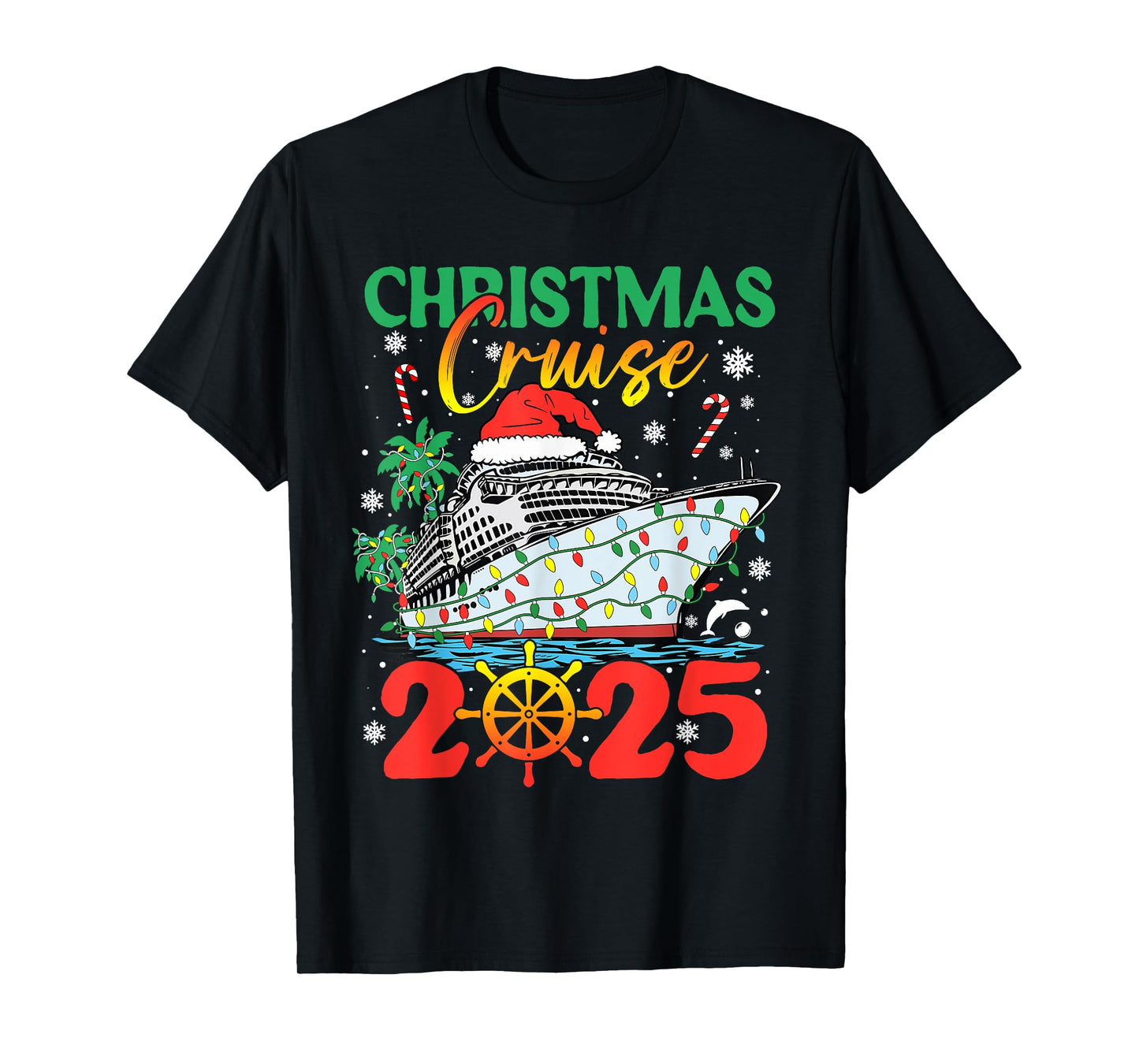 Christmas Cruise 2025 Santa Candy Cane Holiday Xmas Lights T-Shirt