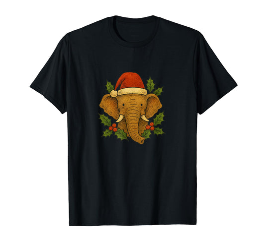 Elephant Wearing a Santa Hat Christmas Safari Holiday T-Shirt