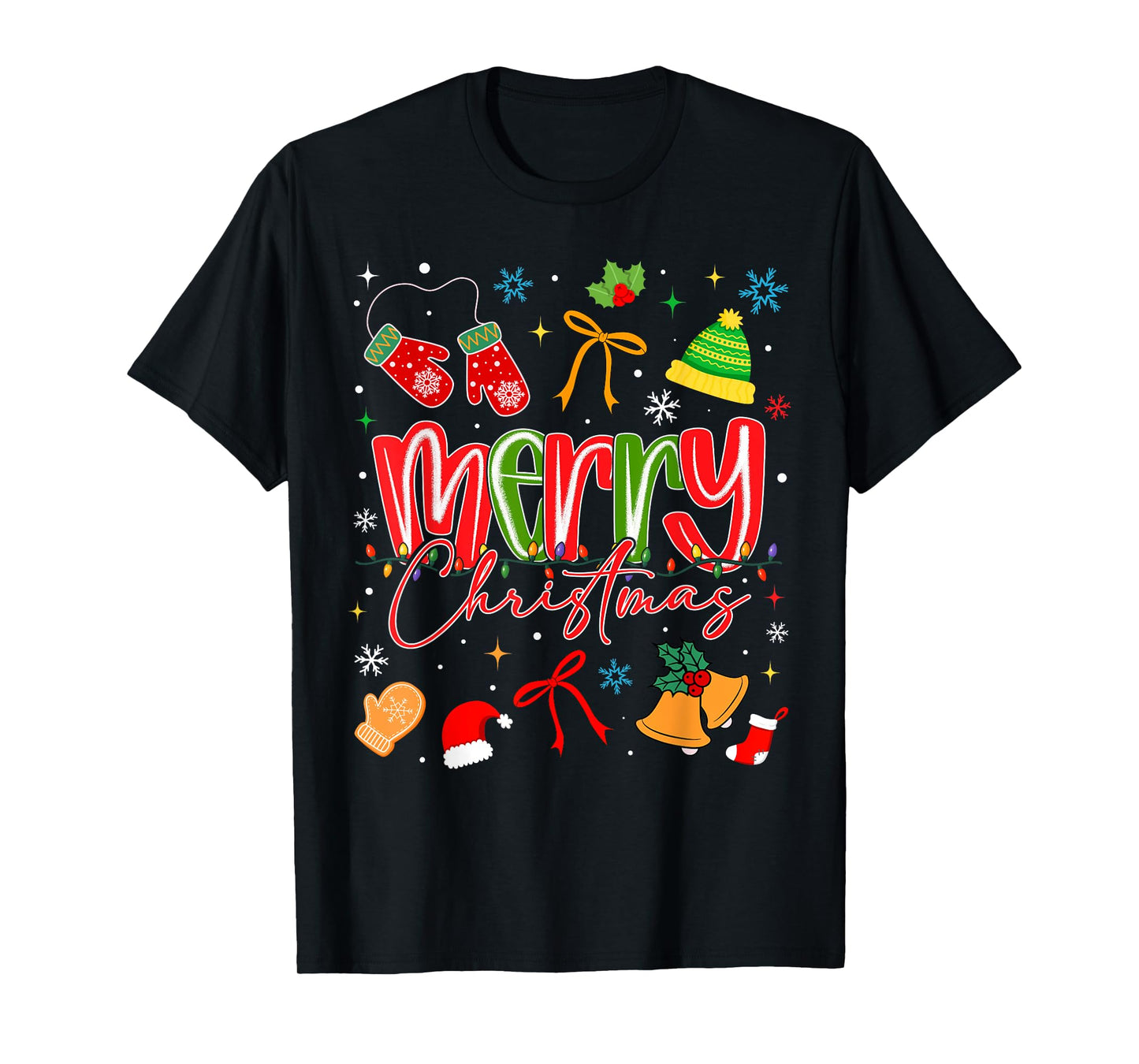 Merry Christmas Santa Hat Bow Lights Xmas Pajamas Girly T-Shirt