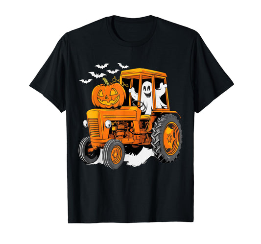 Farmer Tractor Ghost and Pumpkin Halloween Costume T-Shirt