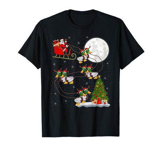 Duck Santa Sleigh Flying Funny Magical Christmas T-Shirt