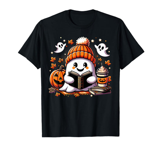 Snug Ghost Reading A Book Halloween Vibes Autumn Love Fall T-Shirt