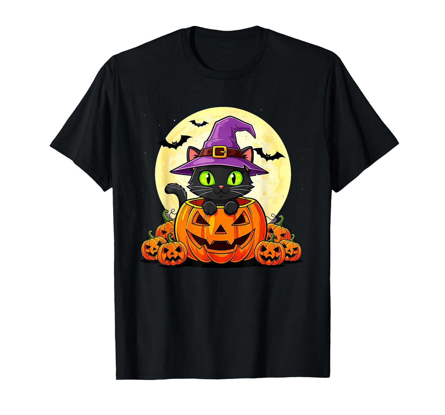 Black Cat Witch Pumpkin Halloween Costume Retro Fall Autumn T-Shirt