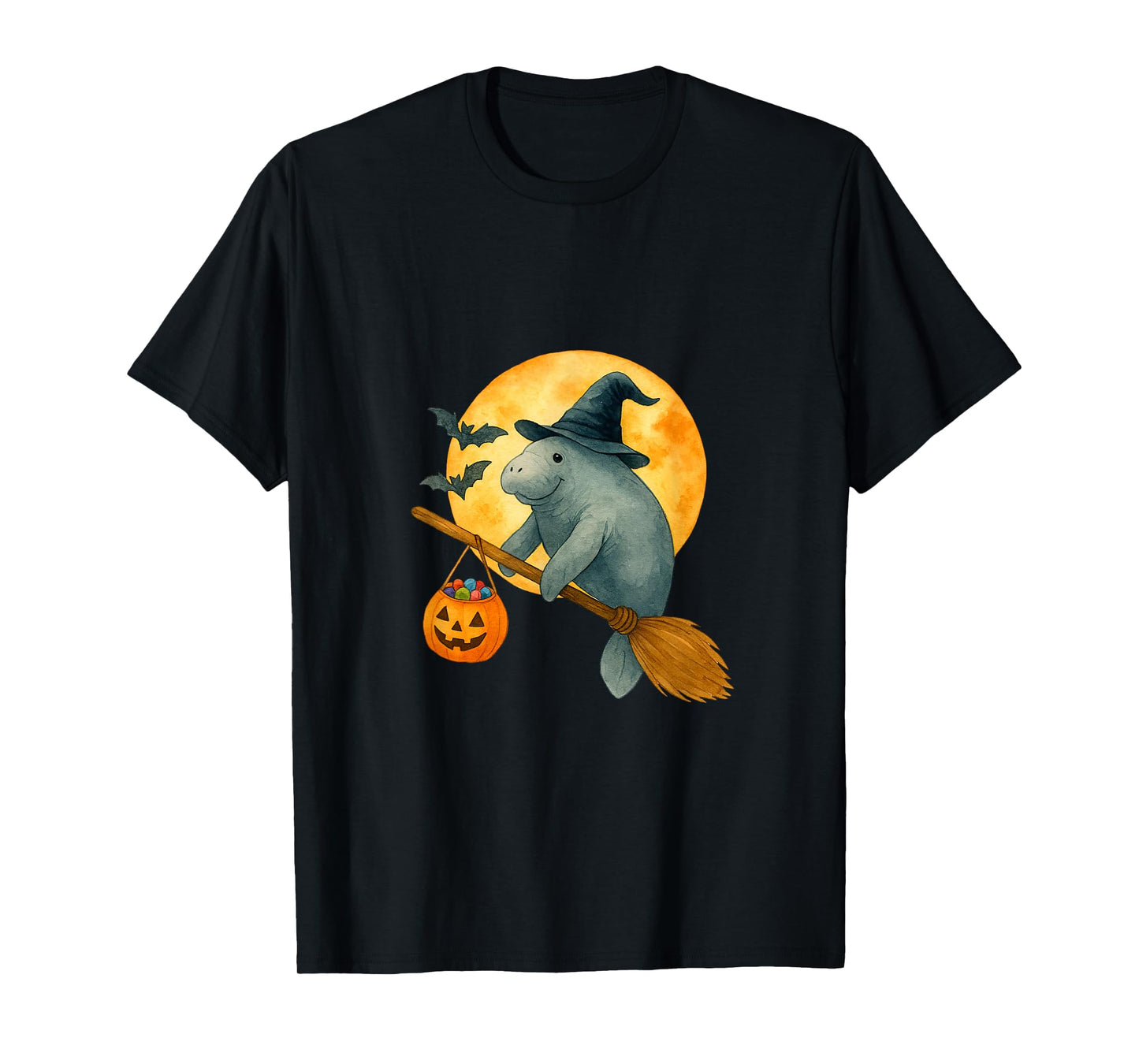 Manatee Witch Hat Pumpkin Halloween Costume Men Women Kids T-Shirt