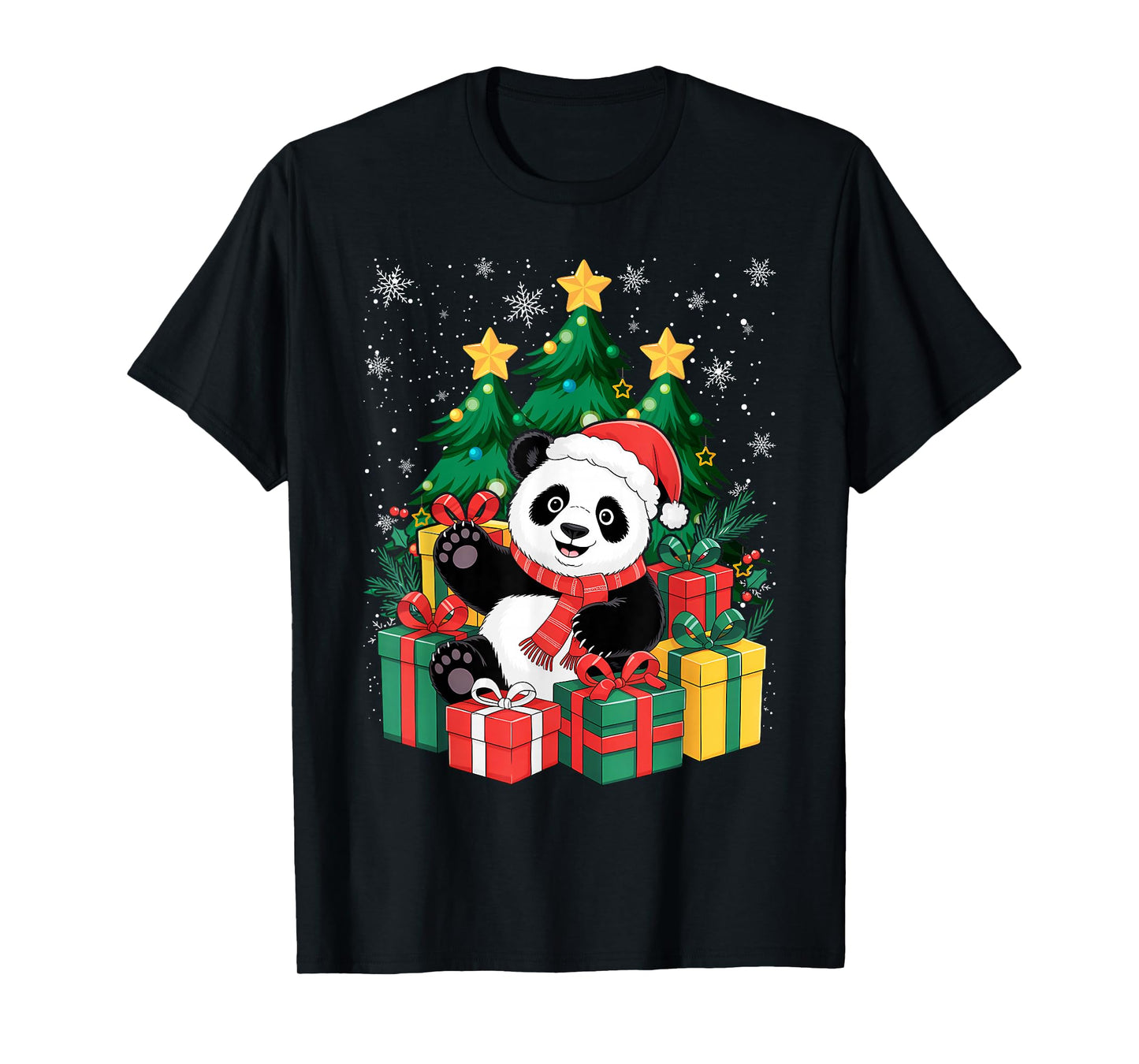 Panda Christmas Tree Light Santa Xmas Kids Boy Girl T-Shirt
