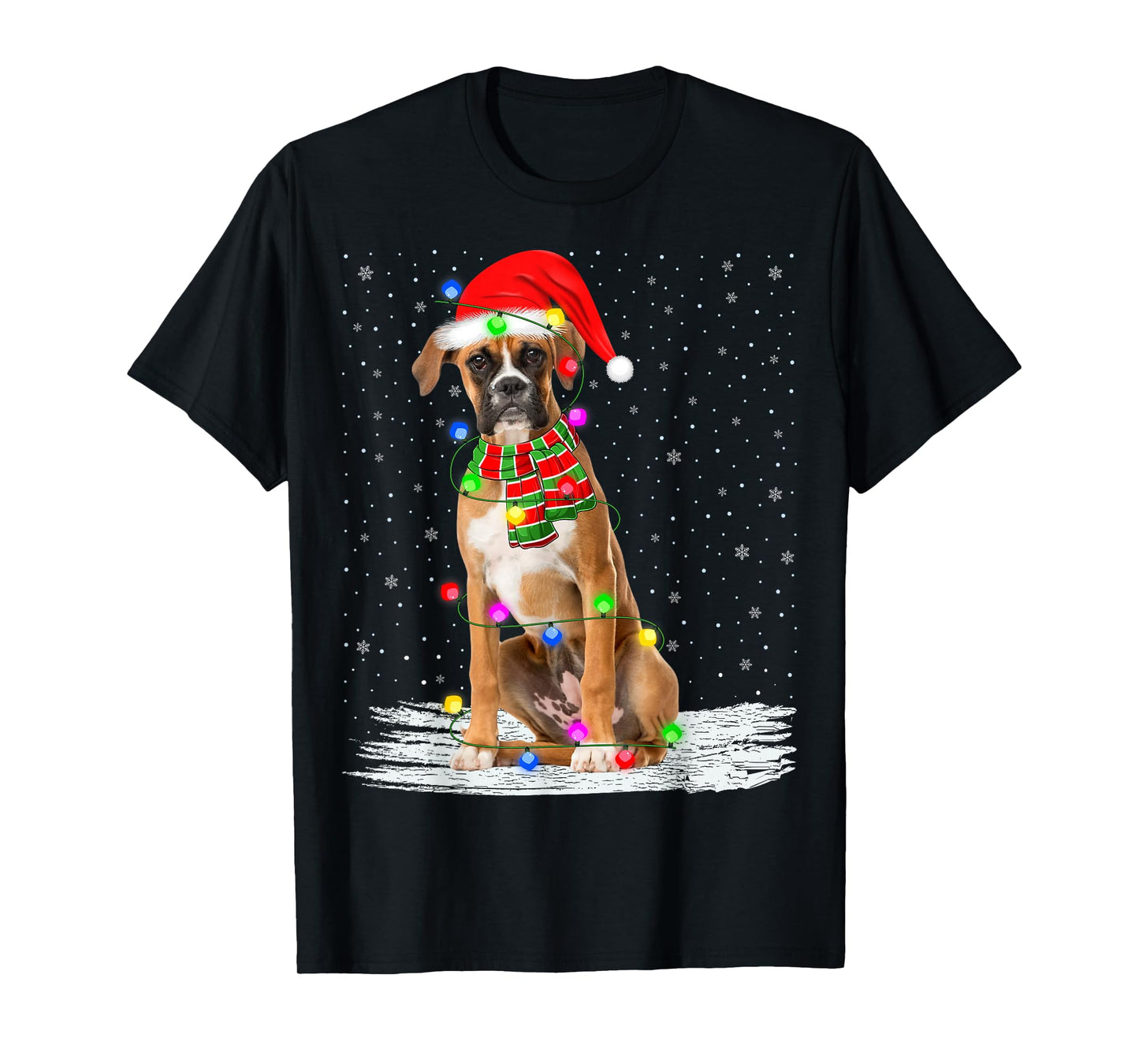 Boxer Dog Christmas Lights Holiday Santa Xmas Pajamas T-Shirt