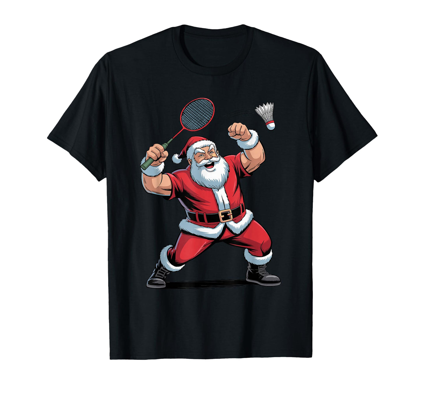 Santa Playing Badminton Funny Holiday Christmas Xmas Pajama T-Shirt