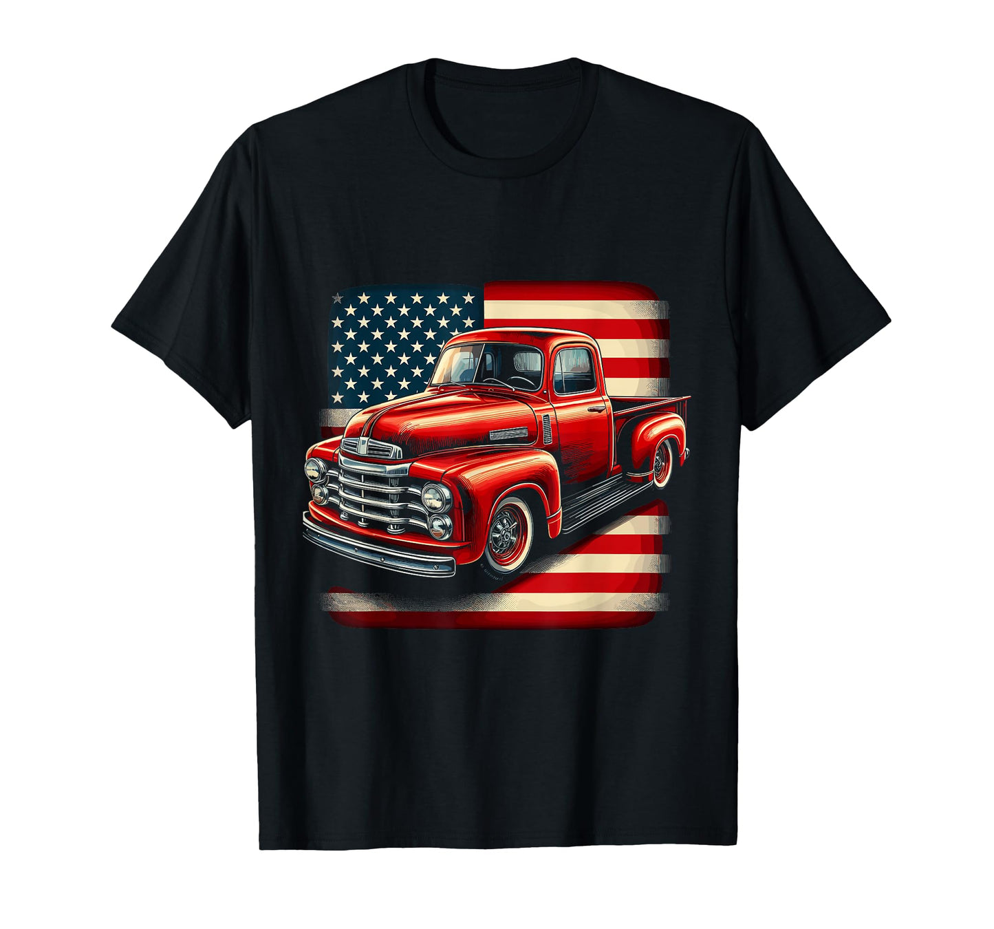 Classic Old Pickup Truck 4th of July Patriotic American Flag T-Shirt