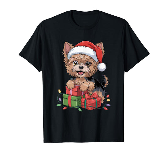 Cute Yorkshire Terrier Santa Hat Christmas Yorkie Dog Lover T-Shirt