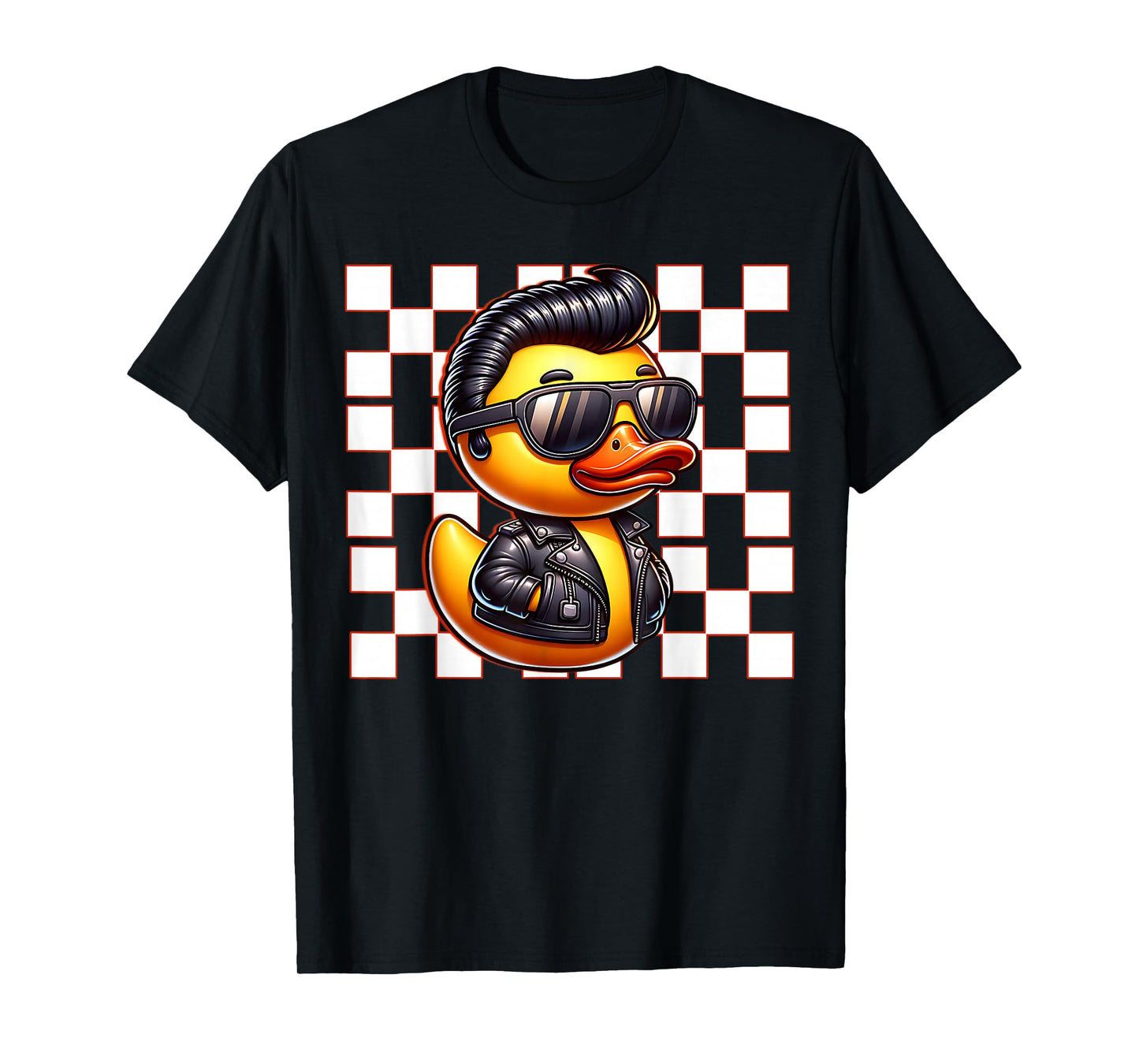 Checkered Greaser Rubber Duckie 50s Sock Hop Racing Themed T-Shirt