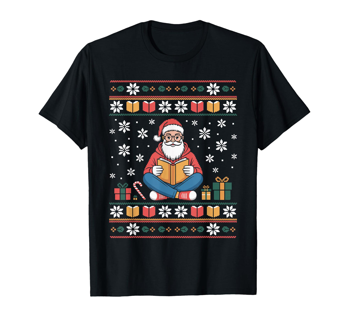 Santa Claus Reading Book Lover Ugly Christmas Sweater Xmas T-Shirt