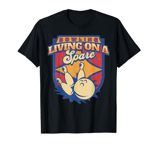 Living On A Spare Funny Bowling League Bowler Vintage Retro T-Shirt