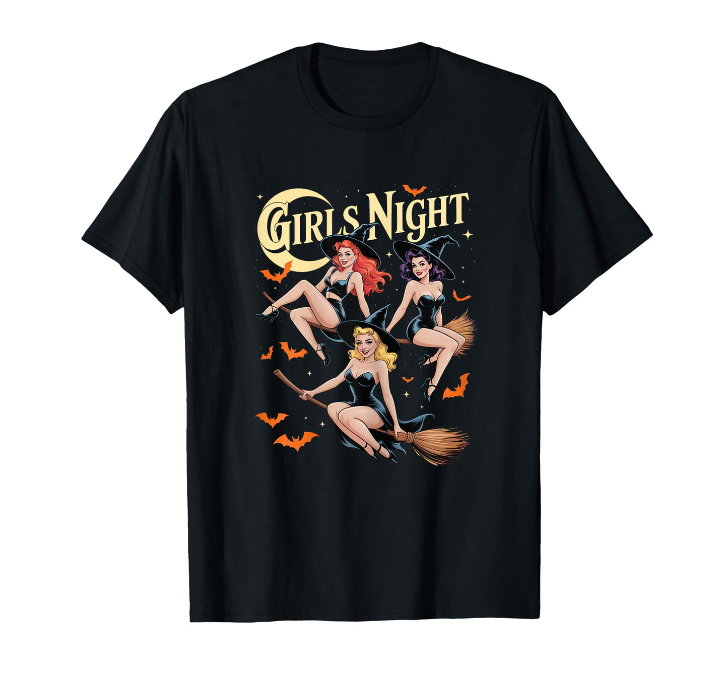 Girls Night Witches Halloween Pin Up Sexy Retro Glam Spooky T-Shirt