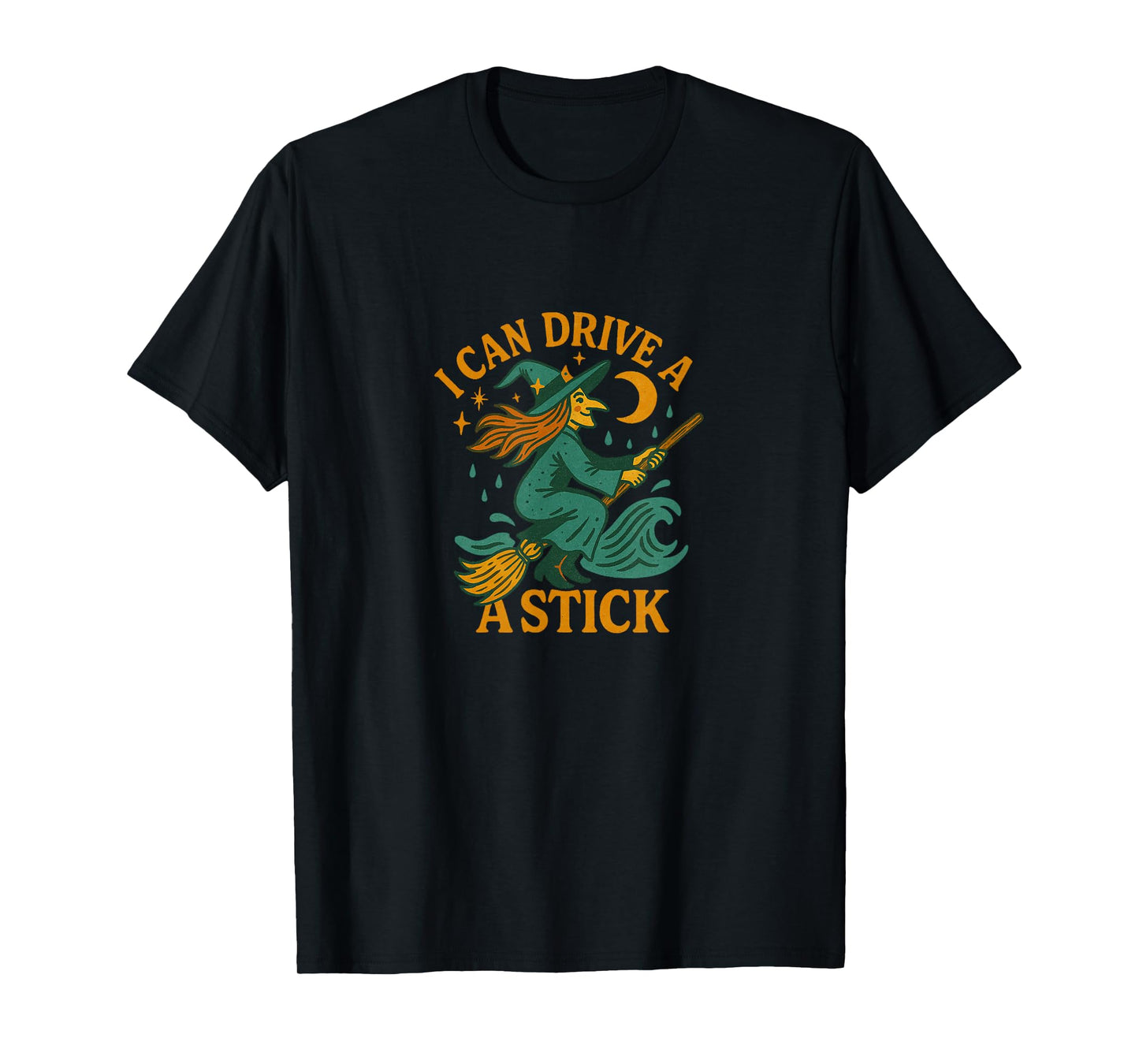 I Can Drive A Stick Witch Halloween Broom Design T-Shirt