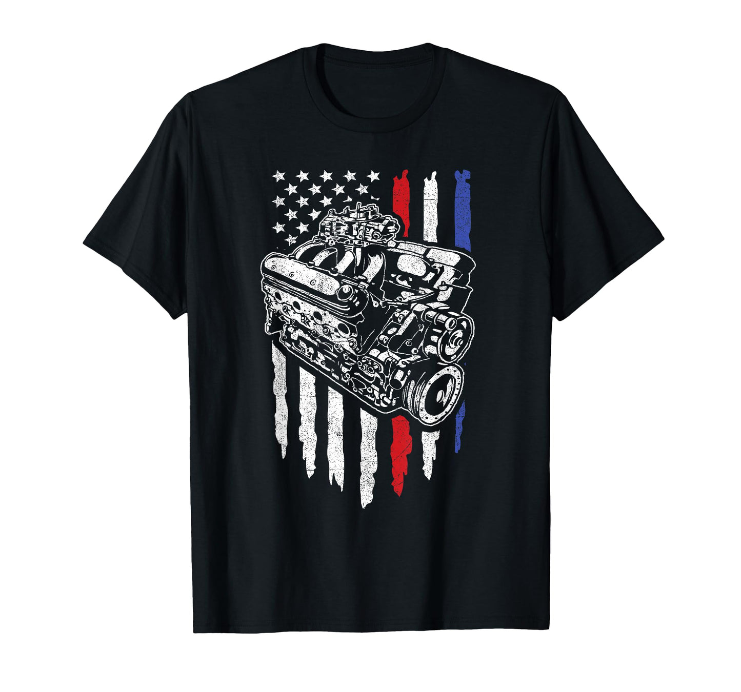 American Flag Muscle Car Motor Hot Rod Engine Racing T-Shirt