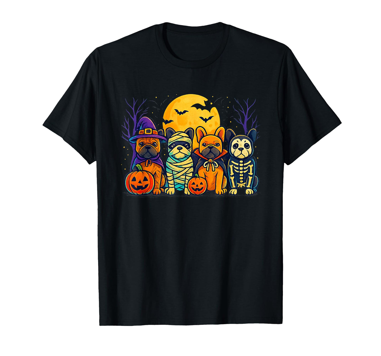 French Bulldog Ghost Witch Pumpkins Halloween Dog Costume T-Shirt
