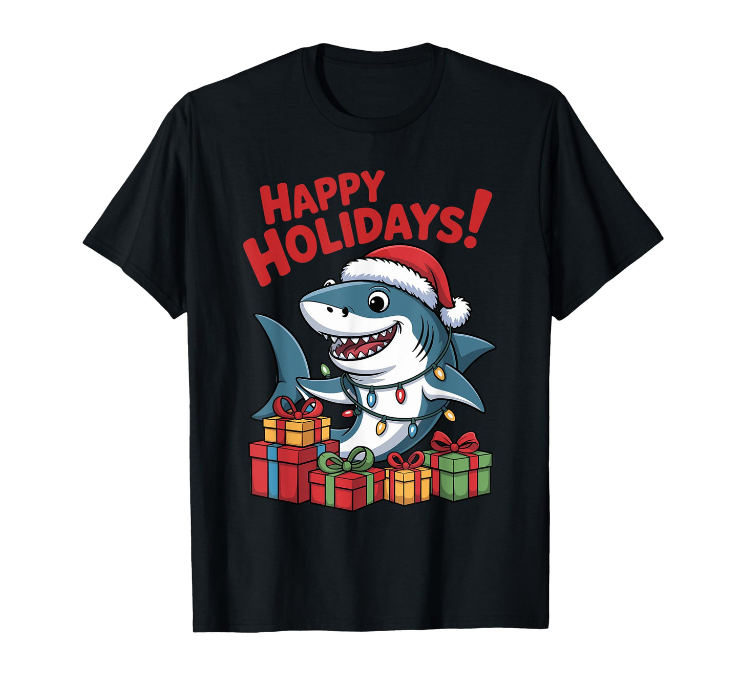 Funny Shark Santa Hat Animals Lovers Ugly Christmas Pajamas T-Shirt