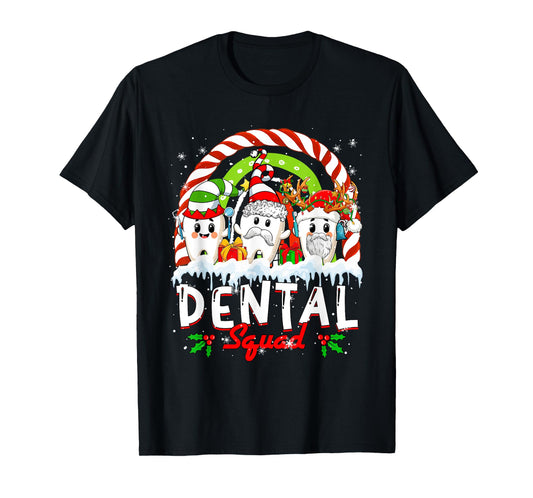 Dental Squad Xmas Three Santa Reindeer Elf Teeth Dentist T-Shirt