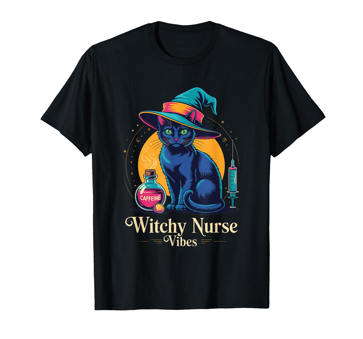 Witchy Nurse Vibes Black Cat Halloween | Magical Cat Mom T-Shirt