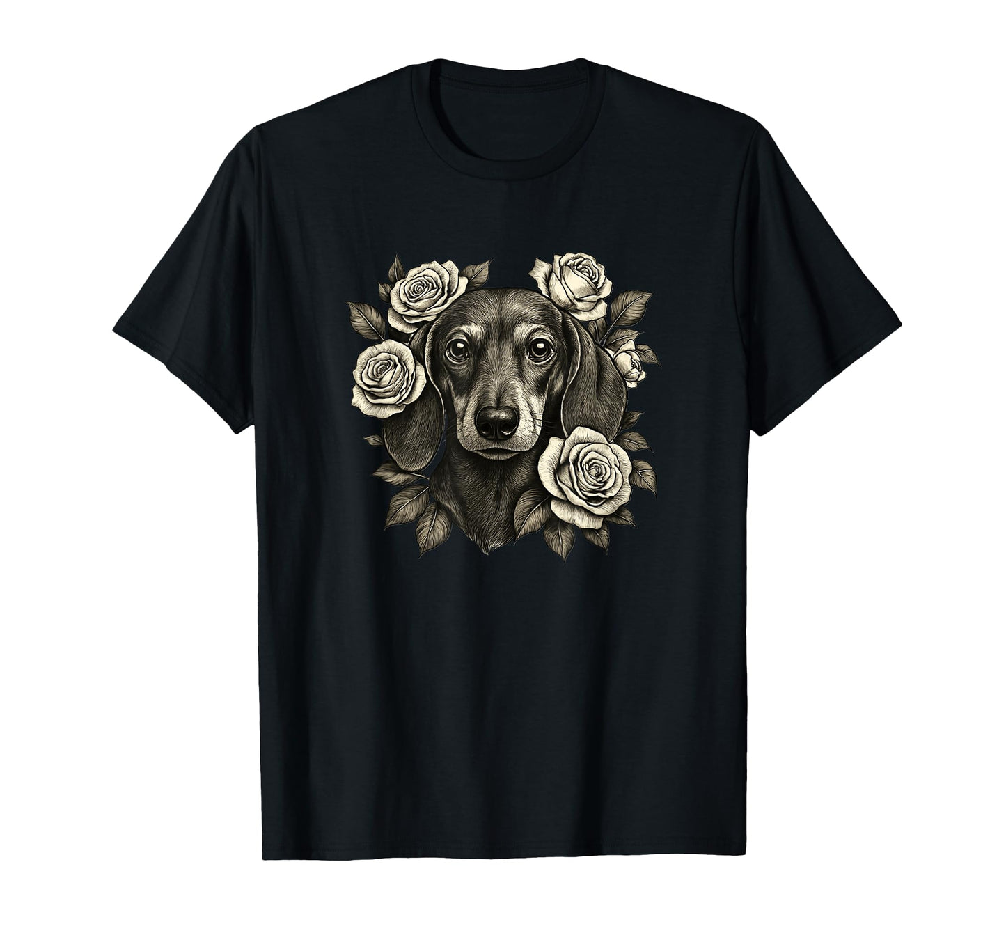 Dachshund Vintage Roses Retro Tattoo T-Shirt